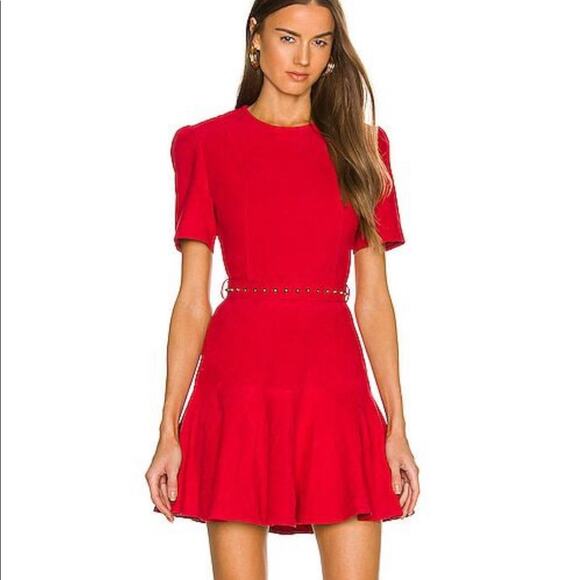 (Flawed) Karina Grimaldi Angelina Suede Mini Dress in Ruby NWT Small - Picture 2 of 14